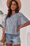 Round Neck Puff Sleeve Blouse Heather Gray Blouses - Tophatter Daily Deals