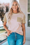 Striped Contrast T-Shirt with Breast Pocket Stripe Women's T-Shirts - Tophatter Daily Deals