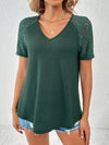 Lace Detail V-Neck Short Sleeve T-Shirt Green Women's T-Shirts - Tophatter Daily Deals