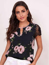 Floral Cutout Round Neck Blouse Black Blouses - Tophatter Daily Deals