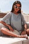 Sequin Cutout Round Neck Blouse Blouses - Tophatter Daily Deals