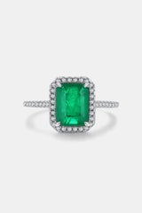 925 Sterling Silver Rectangle Shape Tourmaline Ring Mid Green Rings - Tophatter Daily Deals