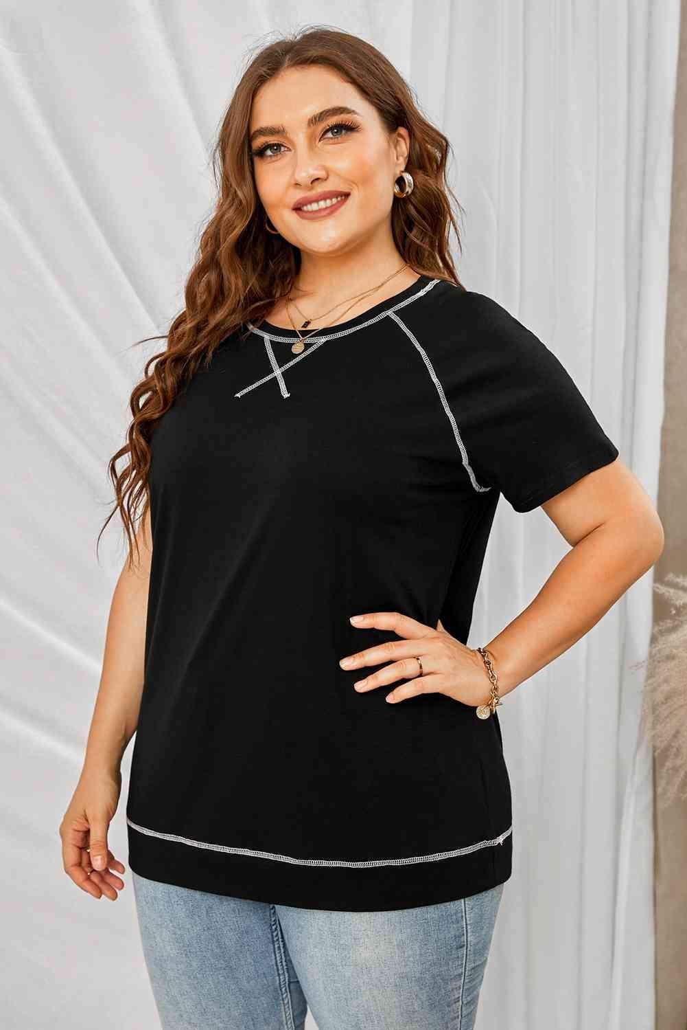 Plus Size Contrast Stitching Crewneck Tee Women's T-Shirts - Tophatter Daily Deals