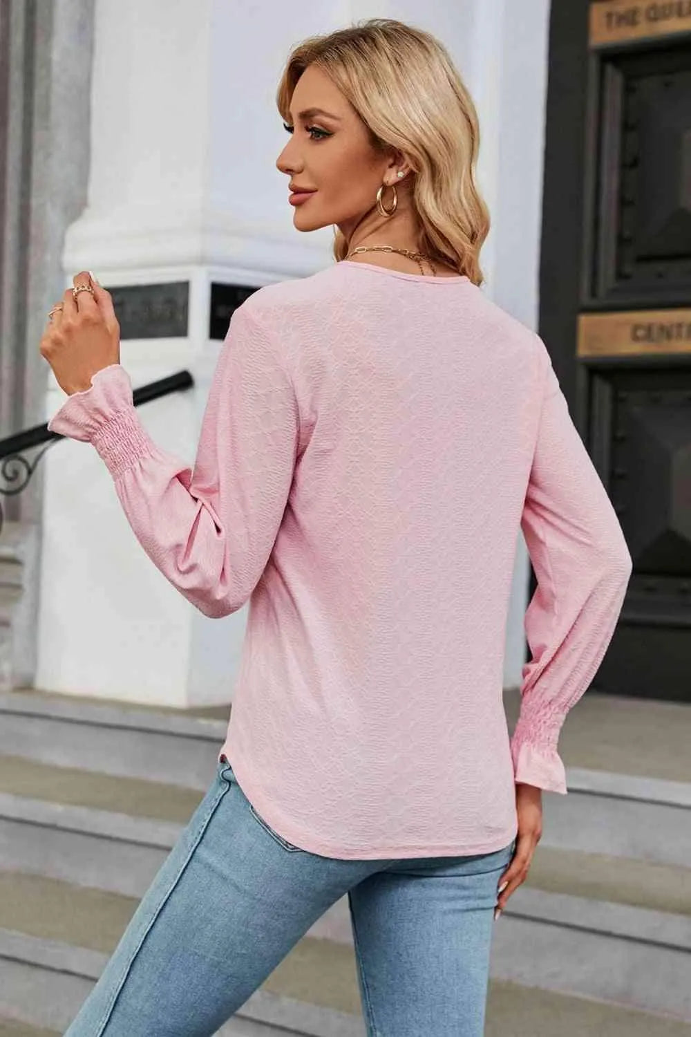 V-Neck Flounce Sleeve Blouse Blouses - Tophatter Daily Deals