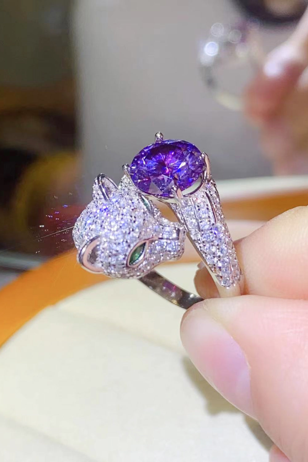 2 Carat Moissanite Adjustable Animal Bypass Ring Purple One Size Moissanite - Tophatter Daily Deals