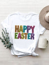 HAPPY EASTER Round Neck Short Sleeve T-Shirt White Women's T-Shirts - Tophatter Daily Deals