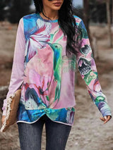 Hummingbird Floral Print Long Sleeve Tee Blush Pink Women's T-Shirts - Tophatter Daily Deals