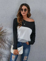 Color Block Round Neck Long Sleeve T-Shirt Women's T-Shirts - Tophatter Daily Deals