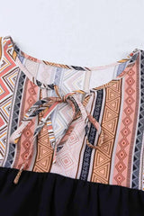Geometric Print Color Block Tied Babydoll Blouse Blouses - Tophatter Daily Deals