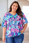 Floral Center Seam V-Neck Blouse Multicolor Blouses - Tophatter Daily Deals