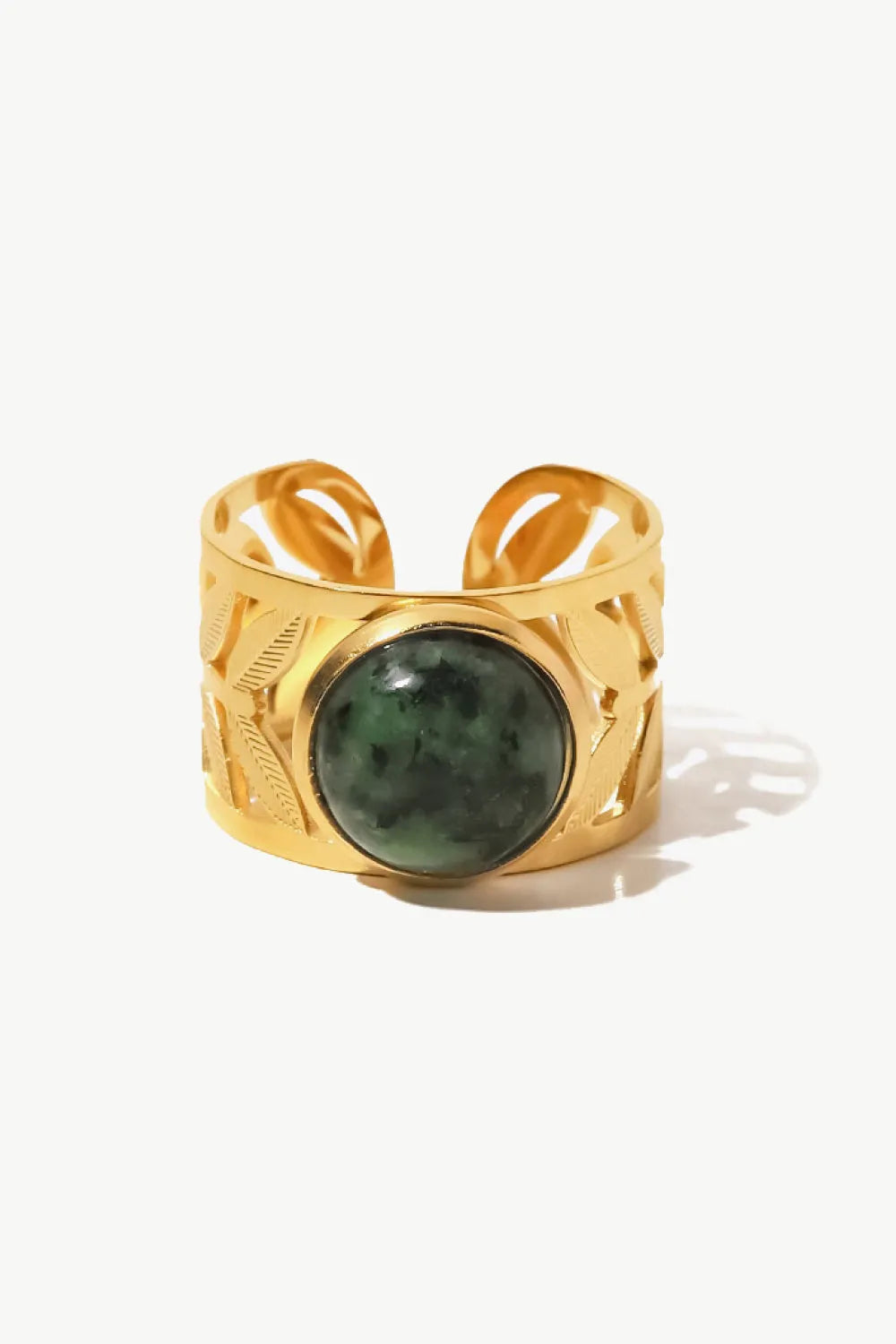 18k Gold Plated Malachite Leaf Ring Tophus One Size Rings - Tophatter Daily Deals