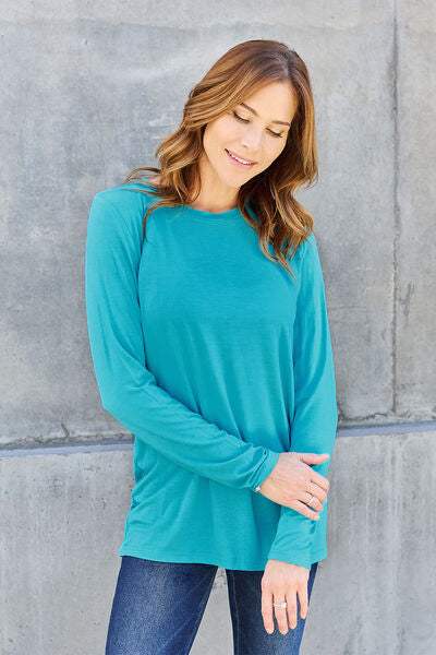 Basic Bae Full Size Round Neck Long Sleeve Top Blouses - Tophatter Daily Deals