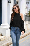 Asymmetrical Lantern Sleeve Waffle-Knit Blouse Blouses - Tophatter Daily Deals