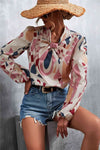 Printed Tie Neck Puff Sleeve Blouse Blouses - Tophatter Daily Deals