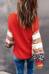 V-Neck Waffle-Knit Pumpkin Graphic Leopard Tee Blouses - Tophatter Daily Deals