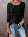 Cutout Round Neck Long Sleeve T-Shirt Black Women's T-Shirts - Tophatter Daily Deals