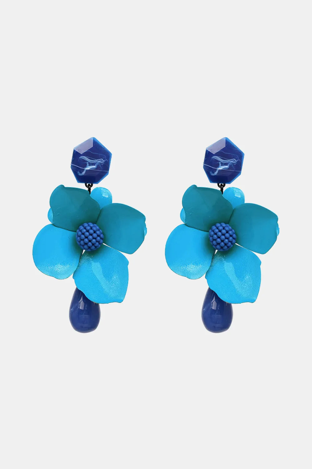 Bloosom Flower and Teardrop Resin Dangle Earrings Sky Blue One Size Earrings - Tophatter Daily Deals