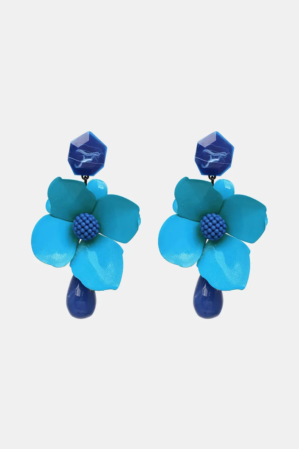 Bloosom Flower and Teardrop Resin Dangle Earrings Sky Blue One Size Earrings - Tophatter Daily Deals