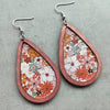 Floral Wood Teardrop Earrings Ochre One Size Earrings - Tophatter Daily Deals