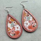 Floral Wood Teardrop Earrings Ochre One Size Earrings - Tophatter Daily Deals