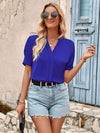 V-Neck Short Sleeve Blouse Blouses - Tophatter Daily Deals