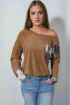 Geometric Drop Shoulder T-Shirt with Pocket Chestnut Women's T-Shirts - Tophatter Daily Deals