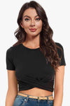 Round Neck Short Sleeve Crisscross Tee Black Women's T-Shirts - Tophatter Daily Deals