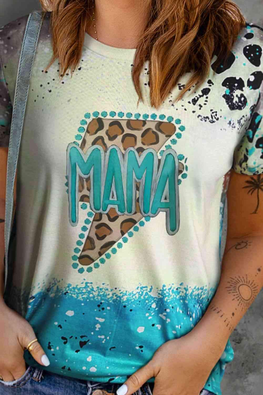 MAMA Lightning Graphic Leopard Round Neck Tee Women's T-Shirts - Tophatter Daily Deals