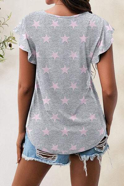 Printed Round Neck Short Sleeve T-Shirt Women's T-Shirts - Tophatter Daily Deals