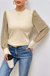 Leopard Print Long Sleeve Ribbed Knit Blouse Blouses - Tophatter Daily Deals