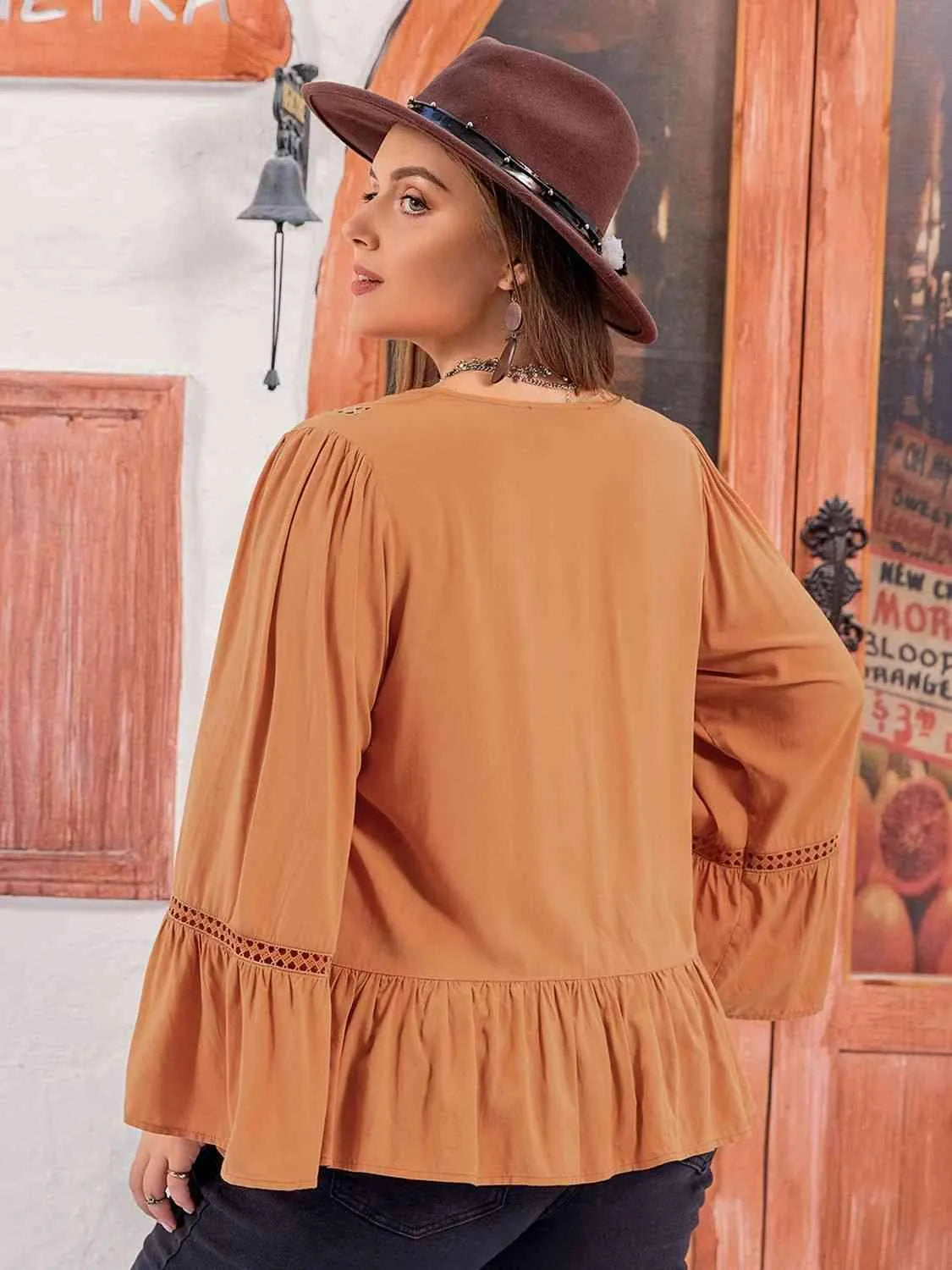 Plus Size V-Neck Peplum Blouse Blouses - Tophatter Daily Deals