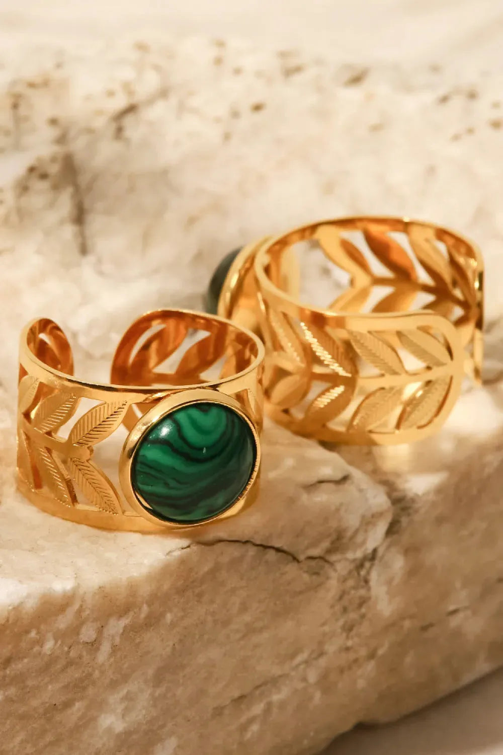 18k Gold Plated Malachite Leaf Ring Malachite One Size Rings - Tophatter Daily Deals