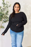 Culture Code Full Size Ribbed Round Neck Long Sleeve Top Black Women's T-Shirts - Tophatter Daily Deals