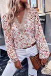 Printed V-Neck Long Sleeve Blouse Floral Blouses - Tophatter Daily Deals