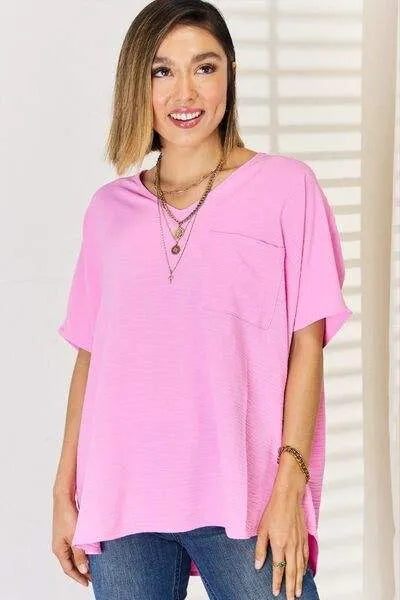Zenana Texture Short Sleeve T-Shirt Blouses - Tophatter Daily Deals