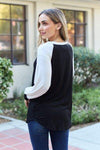 Celeste Design Full Size Color Contrast Long Sleeve Top Blouses - Tophatter Daily Deals