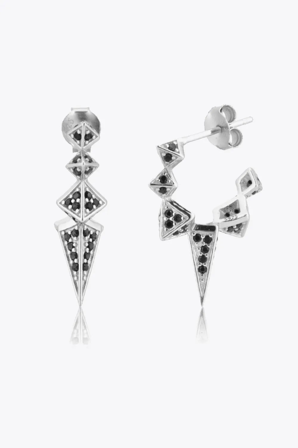 Geometric Zircon Decor 925 Sterling Silver Earrings Silver Black One Size Earrings - Tophatter Daily Deals