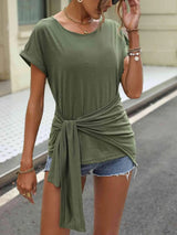 Round Neck Short Sleeve T-Shirt Moss Women's T-Shirts - Tophatter Daily Deals