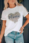 MAMA Leopard Heart Graphic Tee Shirt White Women's T-Shirts - Tophatter Daily Deals