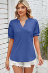 Notched Ruched Short Sleeve T-Shirt Royal Blue Women's T-Shirts - Tophatter Daily Deals