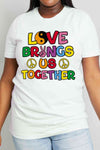 Simply Love Full Size LOVE BRINGS US TOGETHER Graphic Cotton Tee Bleach Women's T-Shirts - Tophatter Daily Deals