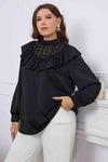 Melo Apparel Plus Size Ruffle Trim Mock Neck Blouse Black Blouses - Tophatter Daily Deals