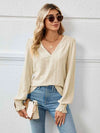 V-Neck Puff Sleeve Blouse Ivory Blouses - Tophatter Daily Deals