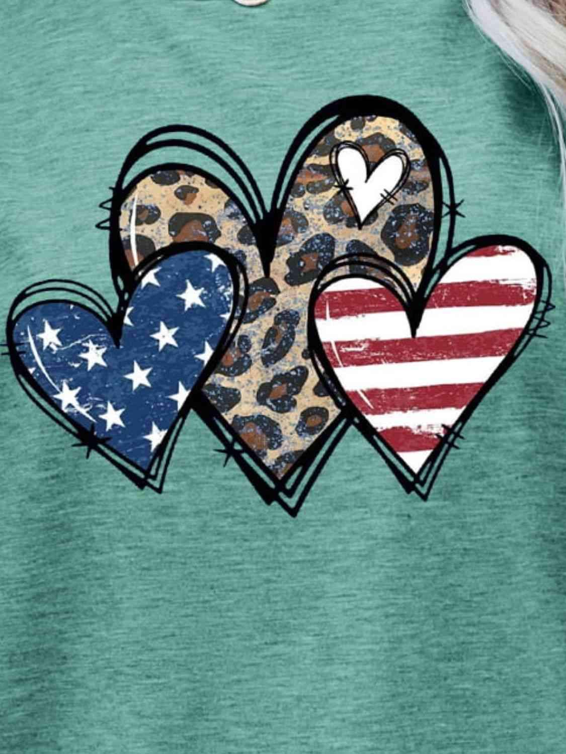 US Flag Leopard Heart Graphic Tee Women's T-Shirts - Tophatter Daily Deals