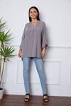 Notched Roll-Tab Sleeve Blouse Blouses - Tophatter Daily Deals