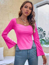 Slit Sweetheart Neck Flare Sleeve T-Shirt Hot Pink Women's T-Shirts - Tophatter Daily Deals