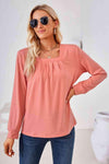 Square Neck Ruched Long Sleeve Blouse Blouses - Tophatter Daily Deals