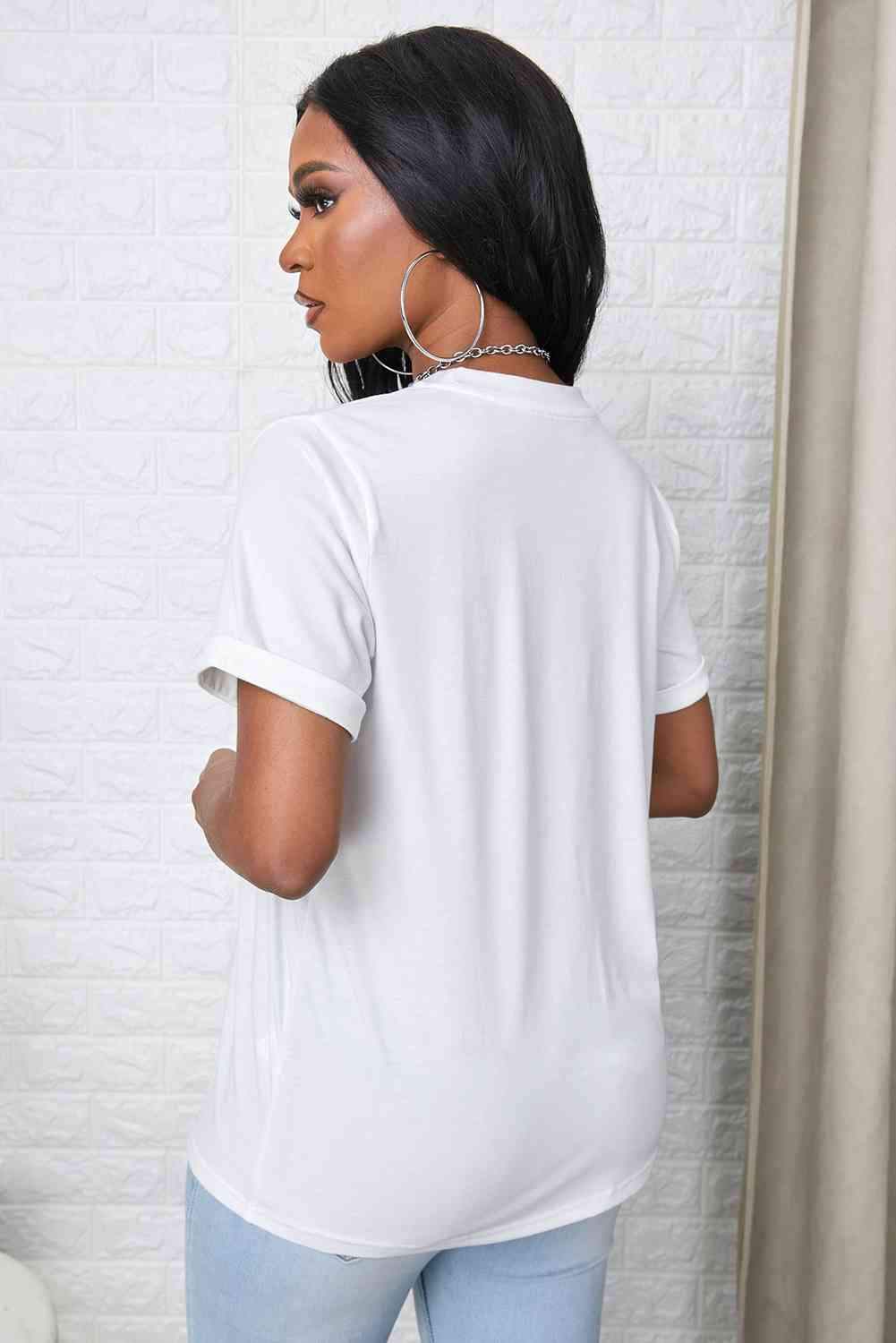 Round Neck Cuffed Short Sleeve Tee Women's T-Shirts - Tophatter Daily Deals