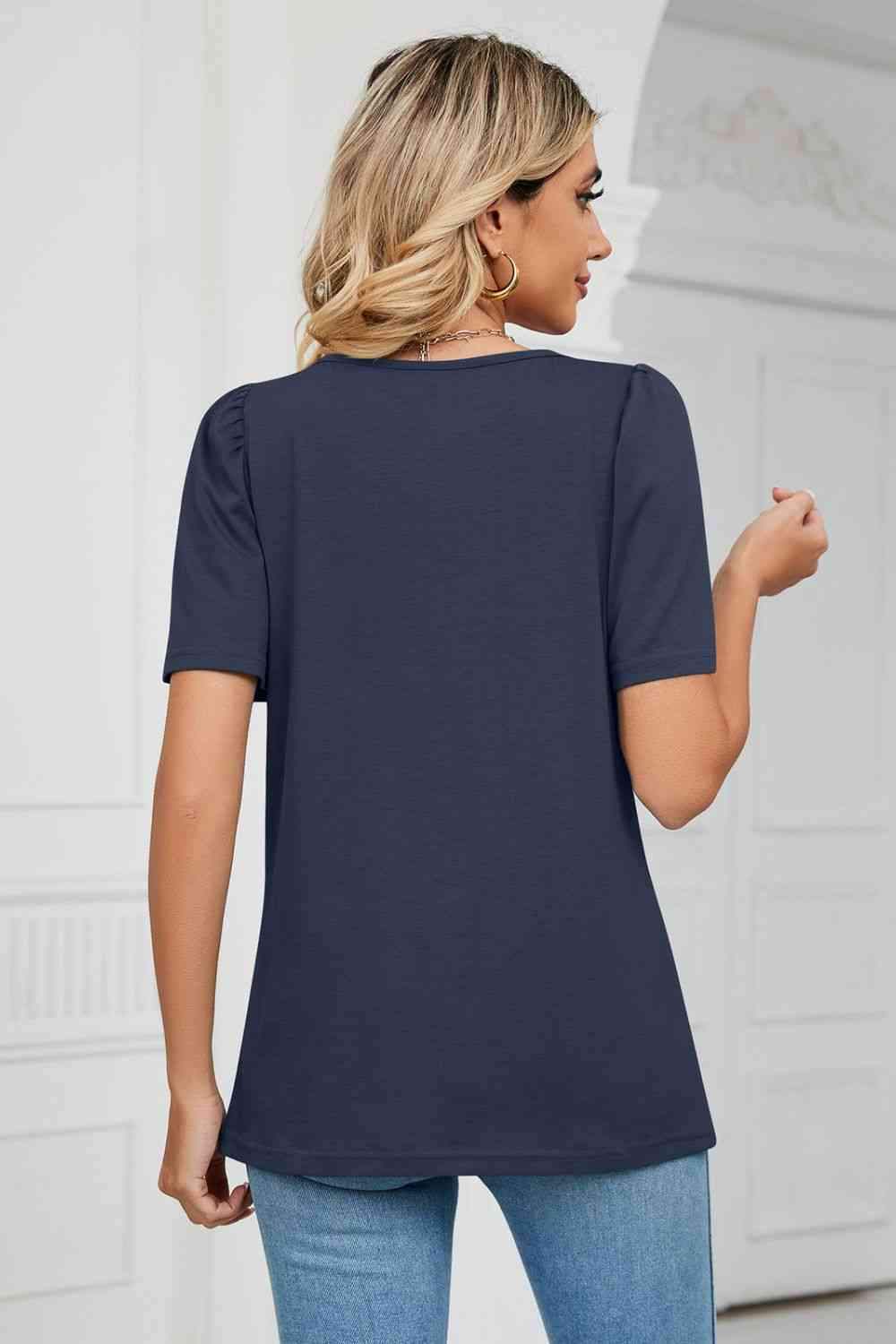 Square Neck Puff Sleeve T-Shirt Women's T-Shirts - Tophatter Daily Deals