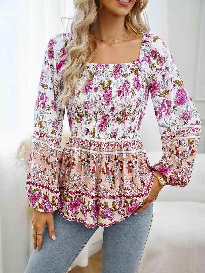 Square Neck Printed Blouse Heliotrope Purple Blouses - Tophatter Daily Deals